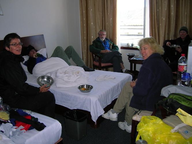 Big group meeting in the hotel. Saga, Tibet.